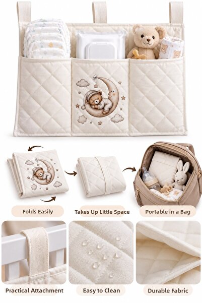 CKM silikon Crib Side Organizer – Multi-Compartment Baby Care Organizer