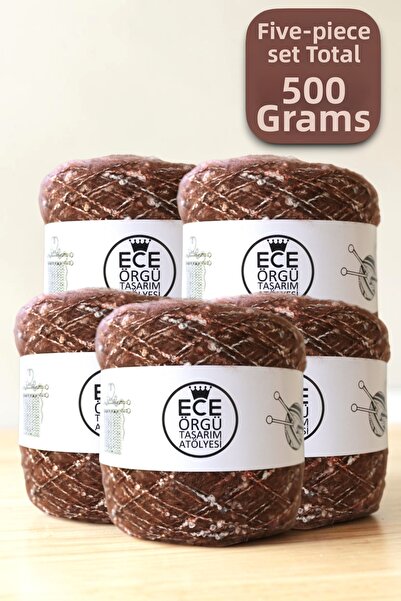 Ece Örgü Tasarım Atölyesi Dark Caramel - Ecru Angora Boucle Knitting Yarn Set...