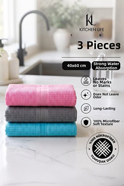 NESS HOME 3-Piece Special Woven Stain-Repellent Microfiber Glass Mirror Cloth...