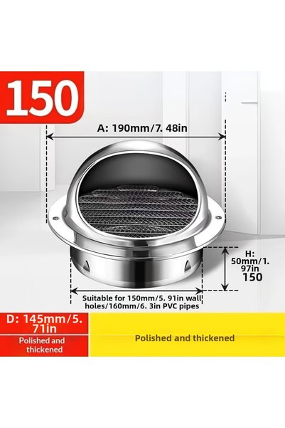 Peronline Decorative Wall and Glass Balcony Vent Stainless 150mm