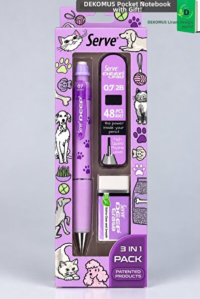 SERVE DEEP Original Nature Collection Set of 3 Pens with Tip 0.7 Mm, Eraser a...