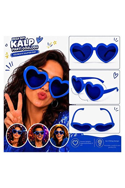 evimdeyokyok Mega Size Blue Heart Party Glasses