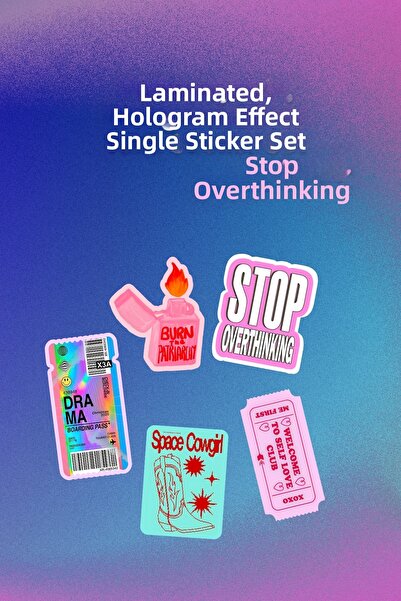 ArtDropsco مجموعة ملصقات Overthink المكونة من 5 قطع بتأثير الهولوغرام المصفح