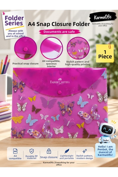 Faber Castell A4 Snap File – Butterfly Patterned Student Document Folder