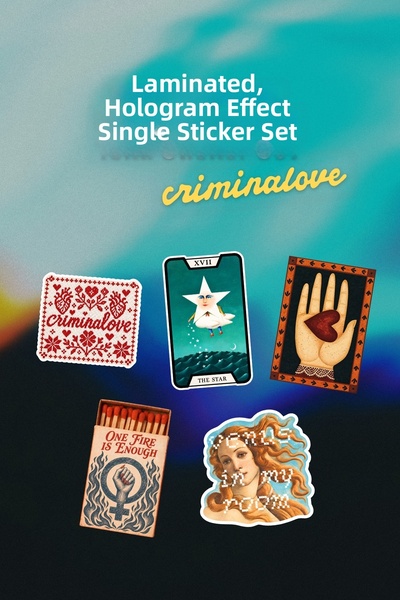 ArtDropsco مجموعة ملصقات Criminalove المكونة من 5 قطع بتأثير الهولوغرام المغلف