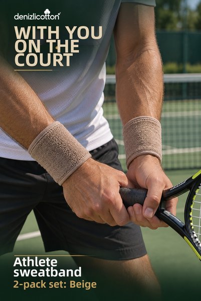 denizlicotton Pachet de 2 brățări sportive Supersoft din catifea cu velcro 8 x 25 cm Bej