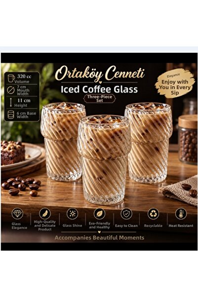 ORTAKÖYCENNETİ Cold Coffee Glass, 3-Piece Set, New Concept, 320 Cc Volume, 11...