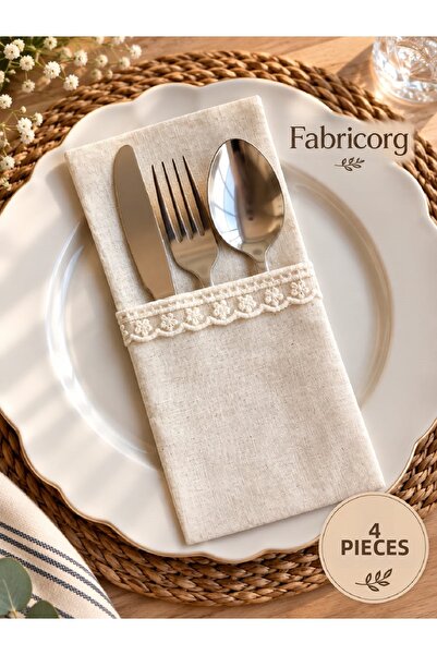 fabricorg Decorative Raw Cloth Cutlery Cover - Spoon - Knife Cover 4 Pcs (100...