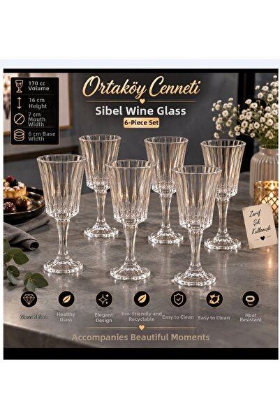 ORTAKÖYCENNETİ Footed Goblet Glass Sibel 6 Pieces Glass 170 Cc Volume 16 cm L...