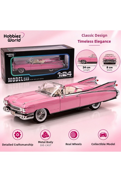 PONİKİDO 1959 Cadillac Eldorado Biarritz 1:24 Pink Diecast Metal Convertible ...