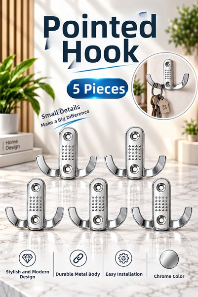 NZB (5 Pieces) Dotted Hanger Chrome Metal Coat Rack Hanger Wall Mounted Cloth...