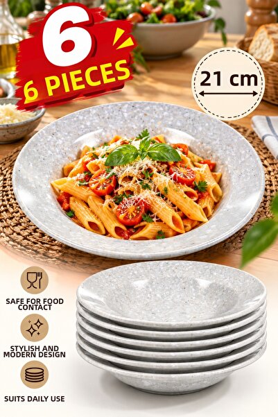 Binbirreyon 6 Pieces Granite Patterned Melamine Deep Plate 21cm Home Restaura...