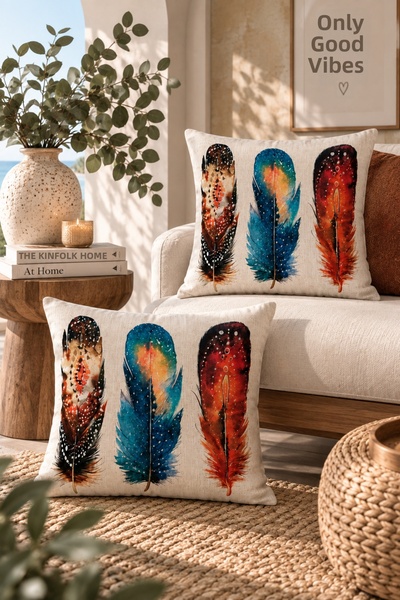 Bumedo Set of 2 Decorative Throw Pillow Covers 43X43 cm Digital Printed Bohem...