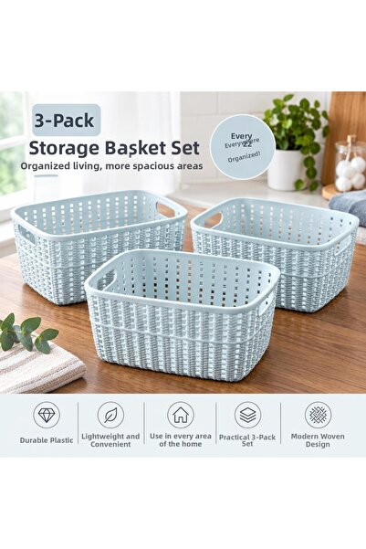 SELKA HOME 3-Piece Knitted Patterned Storage Basket