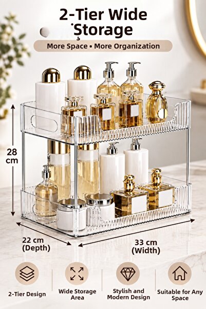 Kitchen Line منظم متعدد الأغراض شفاف من طبقتين من لوميرا - رف لتنظيم مستحضرات...