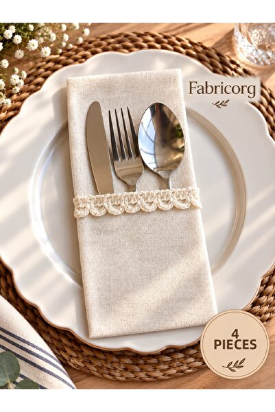 fabricorg Decorative Raw Cloth Cutlery Cover - Spoon - Knife Cover 4 Pcs (100...