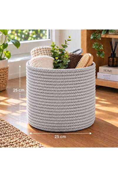 EGE ÖRGÜM 25X25 cm Knitted Rope Basket – Decorative Multi-Purpose Storage and...