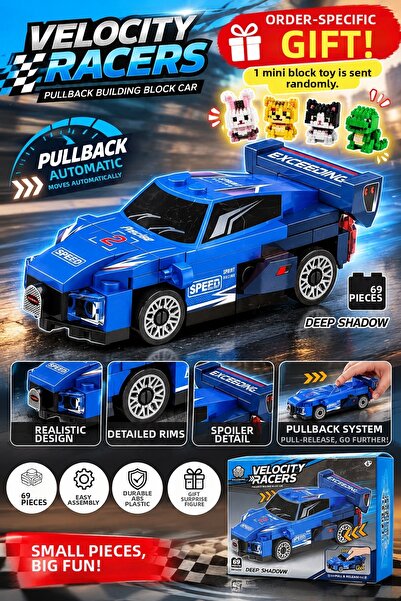 BB Craft Pullback Building Block Car 69 Pieces – Racing Car with Friction Mec...