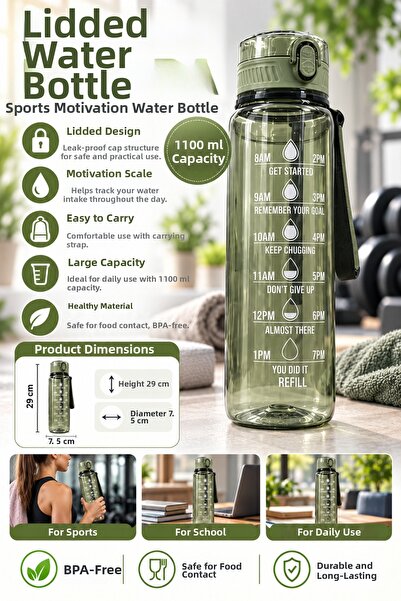 BYTA 1100 ml Motivational Sports Water Bottle with Durable Body
