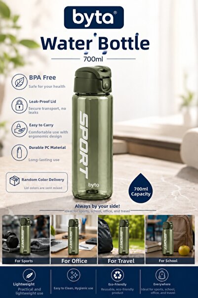 BYTA 700 ml Sports Water Bottle – with Locking Lid, Leak-Proof, Bpa-Free