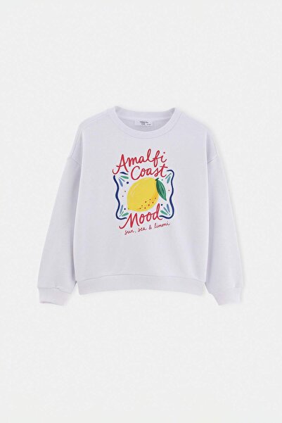 TRENDYOLKIDS Weißes bedrucktes Strick-Sweatshirt für Mädchen TKDAW27SW00080
