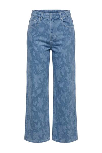 Trendyol Collection Blue Floral Pattern Medium Stretch High Waist Wide Leg Je...