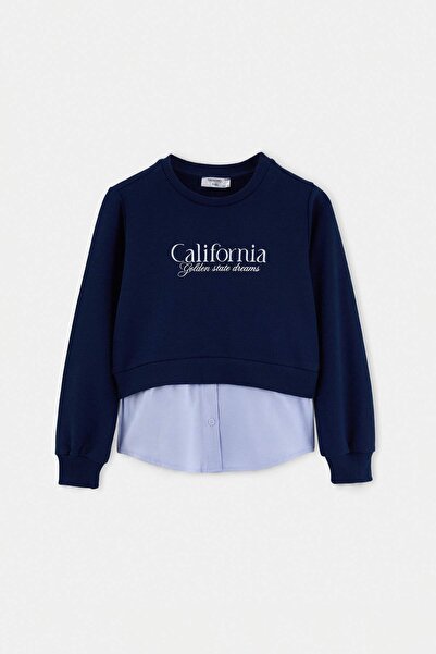 TRENDYOLKIDS Navy Blue Girls' Knitted Sweatshirt Tkdaw27Sw00040