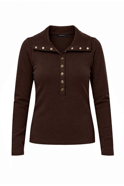 Trendyol Collection Brown Button Embroidered Thessaloniki Regular Polo Collar...