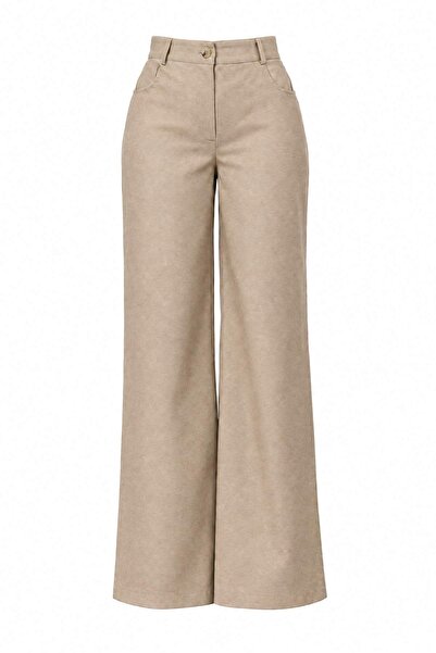 Trendyol Collection Beige Faux Leather Trousers Twoaw27Pl00113