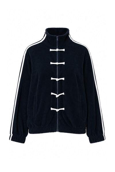Trendyol Collection Navy Blue Polar Oversize/Wide Cut Stand Collar Chinese Bu...
