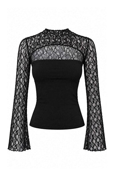 Trendyol Collection Black Lace Detailed Fitted Party Blouse Tpraw27Bz00053