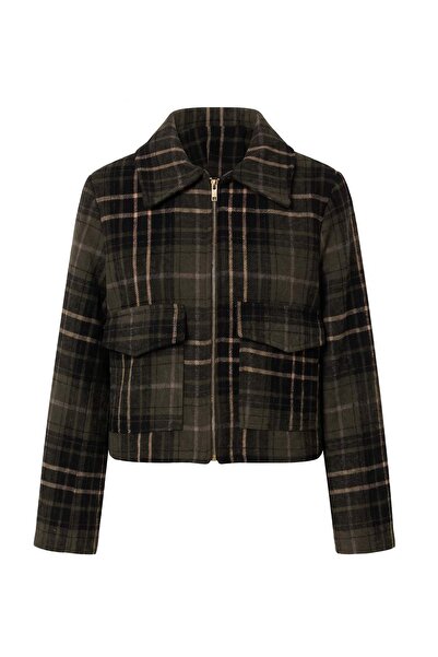 Trendyol Kollektion Petite Khaki Oversize Plaid Kaschmirmantel TWOAW27MO00144