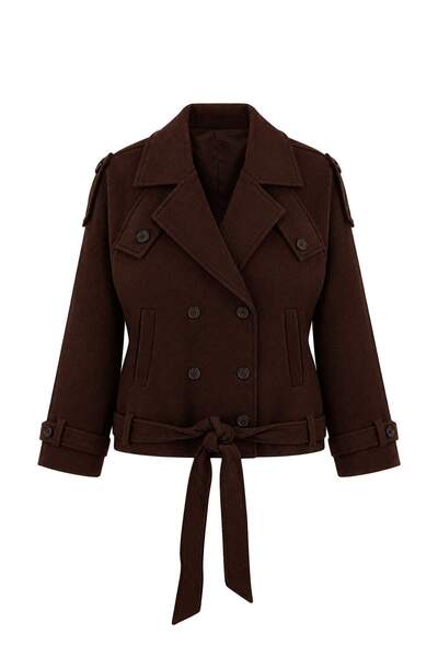 Trendyol Curve Καφέ Παλτό Oversize Μεγάλου Μεγέθους TWOAW26DD00008