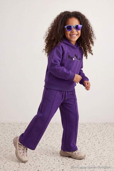 TRENDYOLKIDS Purple Plain Knitted Bottom - Top Set Tkdaw27Au00021