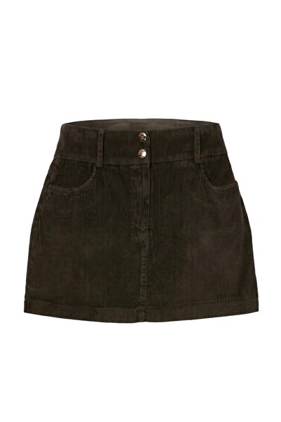 Trendyol Collection Khaki Mini Velvet Skirt Twoaw27Et00080