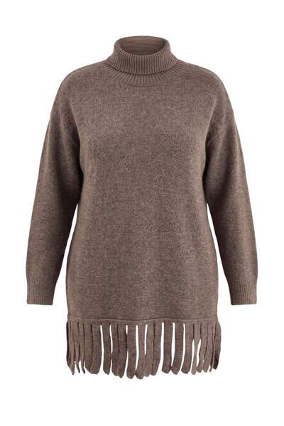 Trendyol Modest Mink High Collar Tassel Detailed Knitwear Sweater Tctaw27Ak00005