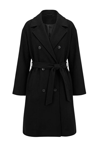 Trendyol Collection Trendyol Studio Black High Wool Content Oversize Long Dou...