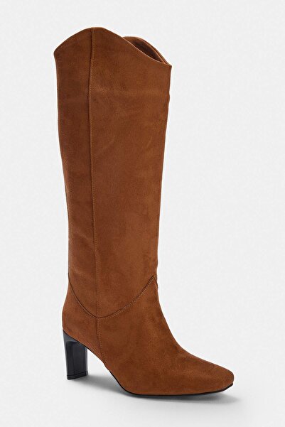 TRENDYOL SHOES Tan Suede 6.5 cm Women's Asymmetrical Cut Boots Takaw27Cz00014