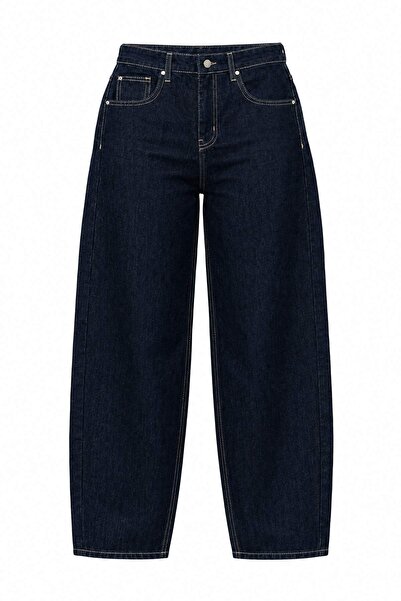 Trendyol Collection Petite Dark Blue Barrel Tapered High Waist Jeans Twoaw27J...