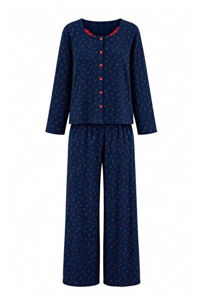 Trendyol Collection Navy Blue 3-Piece New Year's Themed Lace Ribbed/Pointel K...