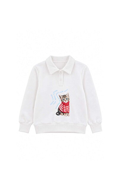 TRENDYOLKIDS Ecru bedrucktes Kinder-Sweatshirt für Mädchen TKDAW27SW00069