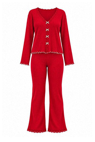 Trendyol Collection Red Plain Camisole Knitted Pajamas Set Thmaw25Pt00206
