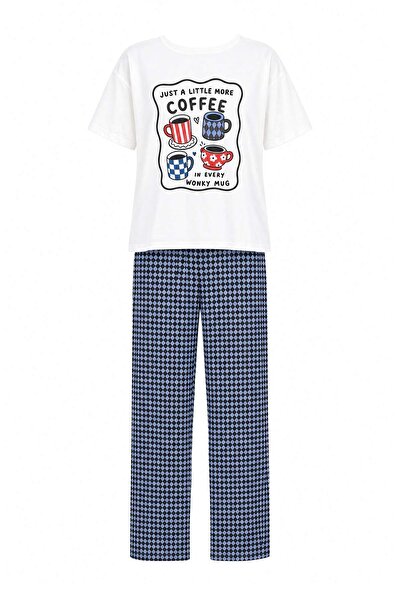 Trendyol Collection Ecru Cotton Blended Lycra Back Printed Diamond Pattern Kn...