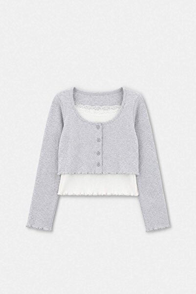 TRENDYOLKIDS Graue zweiteilige Strickjacke für Mädchen TKDAW27HI00015