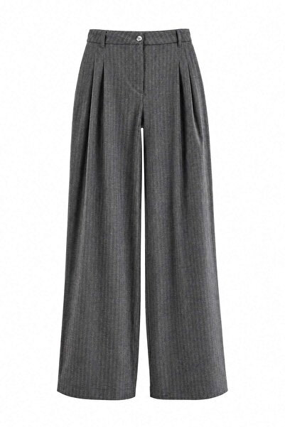 Trendyol Collection بنطلون قماشي واسع الساق مخطط باللون الأنثراسيت TWOAW27PL0...