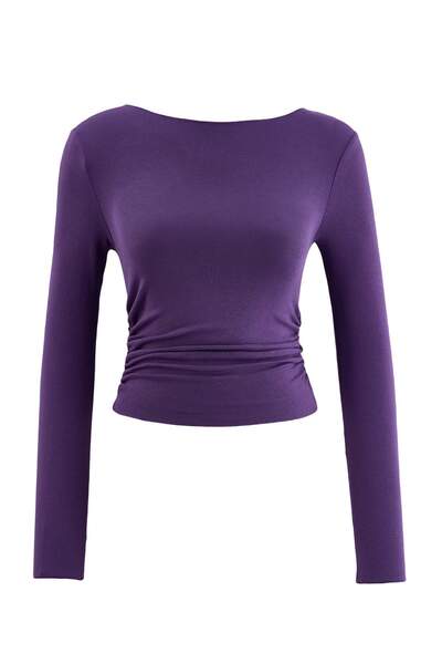 Trendyol Collection Purple Plain Fitted/Body-Fitting Shirred/Drape Detailed S...