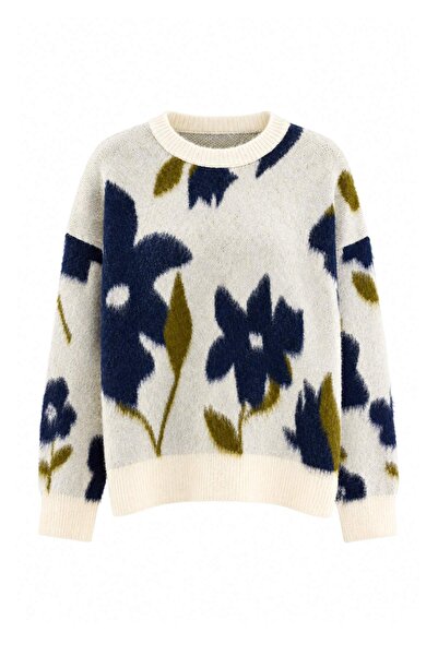 Trendyol Collection Ecru Floral Soft Textured Knitwear Sweater Twoaw27Kz00314