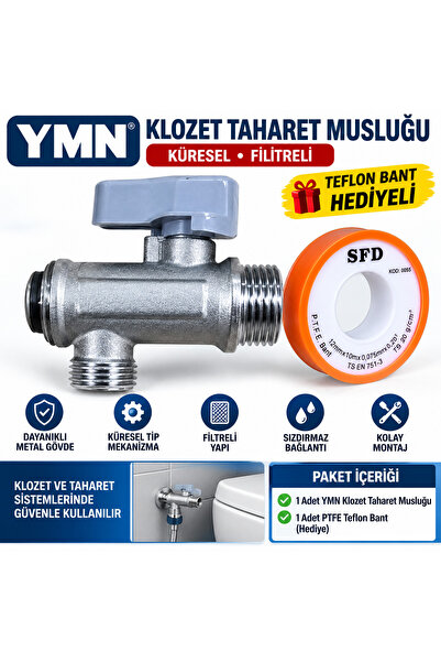 Ymc Ymn Klozet Taharet Musluğu Küresel Filitreli Teflon Bant Hediyeli Ara Mus...