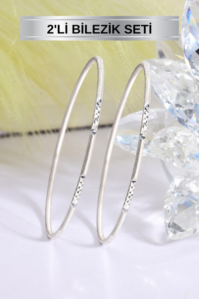 innuendo jewelery 925 Ayar Gümüş Kalemli Oluklu Desenli Ajda Kadın Bilezik 2'...