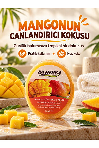By Herba Mango Extract Natural Glycerin Sponge Soap Peeling Effective Shower ...